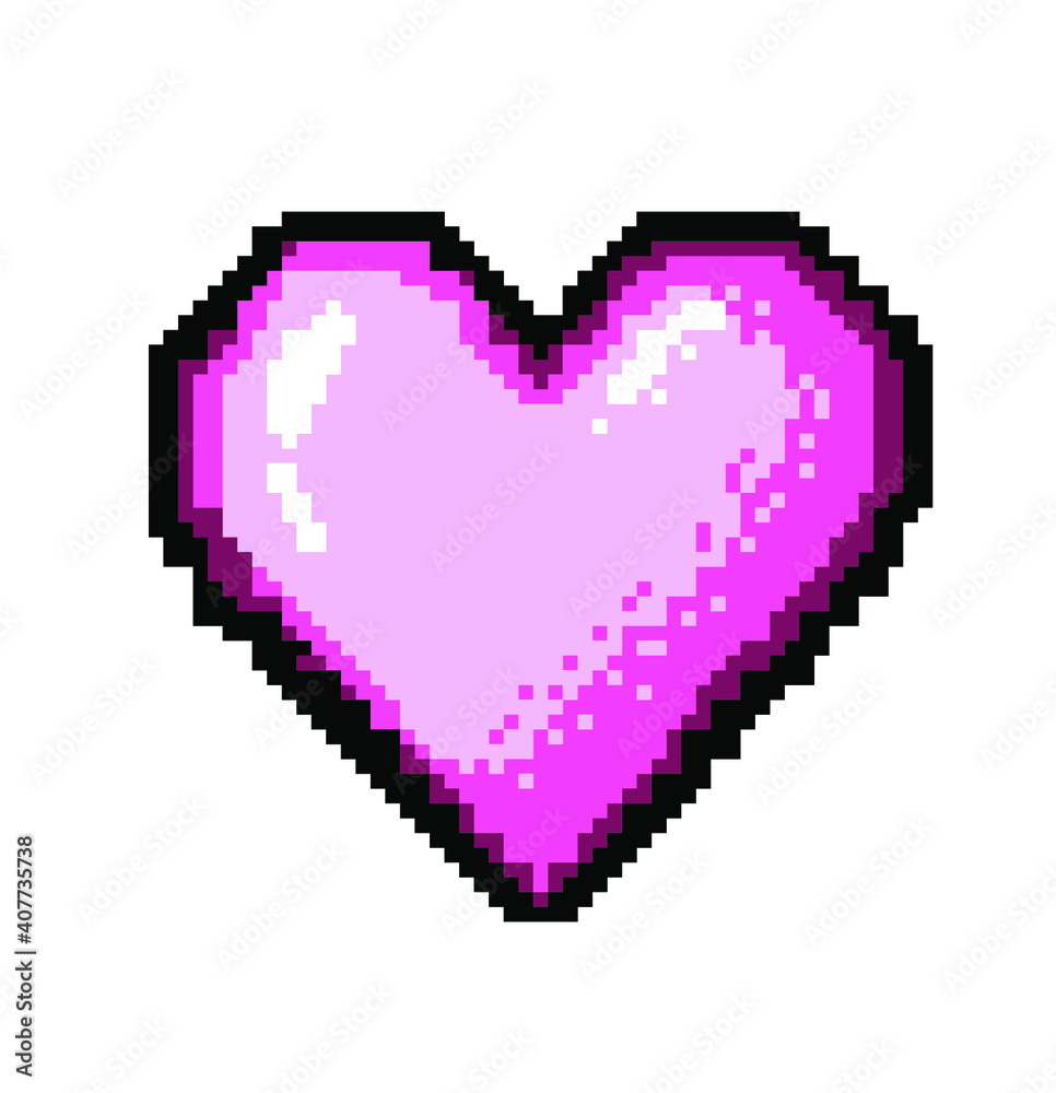 Poster pixel art heart icon isolated on white background. vector 8-bit retro style illustration.