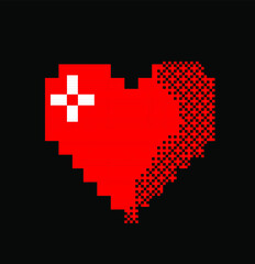 Pixel art heart icon isolated on black background. Vector 8-bit retrowave and vaporwave style illustration.