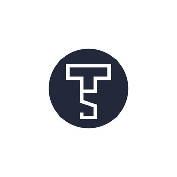 TS monogram logo. Ts minimalist initials in a circle shape, icon for any company or business. Black and white vector illustration.