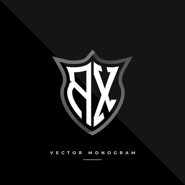 letters RX logo design. silver shield R X monogram minimal monogram isolated on dark background. masculine business logotype. creative premium vector alphabet concept.
