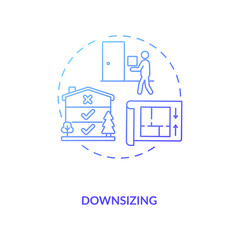 Downsizing concept icon. Manufacture improvement idea thin line illustration. Cost reduction. Company product optimization. Business process optimization. Vector isolated outline RGB color drawing