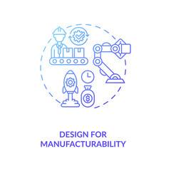 Design for manufacturability concept icon. Cost reduction strategy idea thin line illustration. Business process optimization. Company improvement. Vector isolated outline RGB color drawing