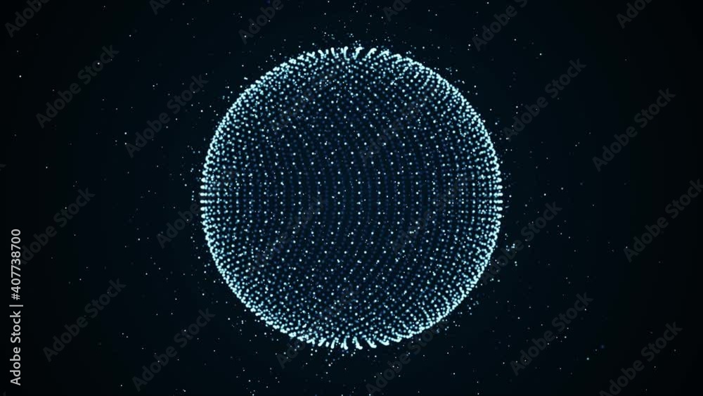 Poster abstract digital sphere glowing and flowing loop/ 4k animation of a digital technology sphere backgr