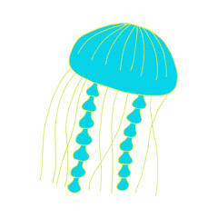 Doodle jellyfish. hand drawn of a jellyfish isolated on a white background. Vector illustration sticker, icon, design element