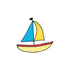 Doodle ship. hand drawn of a ship isolated on a white background. Vector illustration sticker, icon, design element