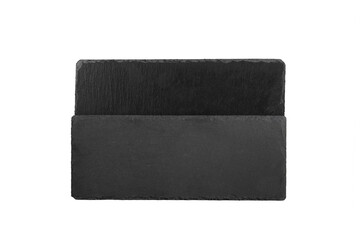 Black slate   rectangular stones plate . Kitchen stone tray for food isolated on white background