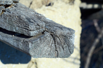Old wooden beam on the roof