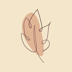 Tiny linear leaf logo or label template. Single sketch. Vector illustration