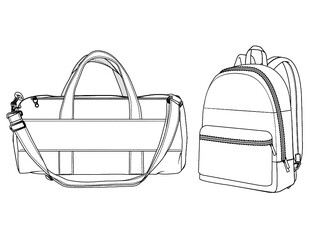 Customizable Fashion Duffle Bag Book Bag Vector Illustration, Bag Outline Template, Fashion Flats Sketch, Vector Clip Art Template