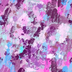 Seamless pattern of bright colored elements of blue, pink, purple shades for textiles.