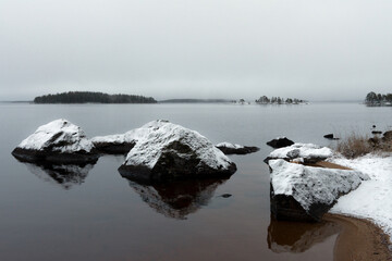 Winter landscape on the shore of lake Pielinen, Eastern Finland.