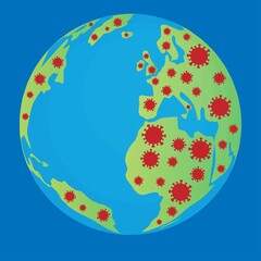 Coronavirus on the earth globe, global pandemic concept