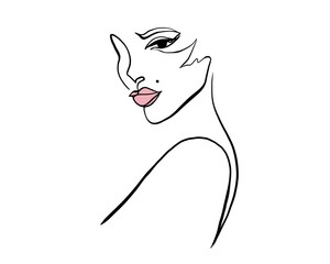 Beautiful woman silhouette with pink lips. Fashion, beauty, makeup illustration isolated on white background. Perfect design element for logo, label, card, site, print, banner