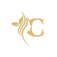 C Vector abstract logo, branding design templates in trendy linear minimal style, emblem for beauty studio and cosmetics - female portrait, beautiful woman's face - badge for make up artist, fashion 