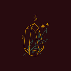 Magical crystal and plant illustration. Line magical concept. Vector illustration