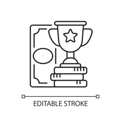 Winning linear icon. Cash prize. Victory. Becoming profitable bettor. Keeping winning bet. Thin line customizable illustration. Contour symbol. Vector isolated outline drawing. Editable stroke