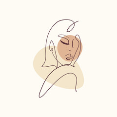 Line modern minimalist woman face art design print.