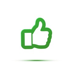 Thumb up like icon. Good, ok or follow symbol vector illustration. Positive social media logo of agreement and satisfaction on white background. White hand with green outline