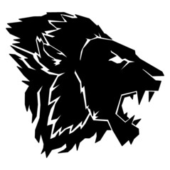 Lion head silhouette bade vector black shadow icon logo.