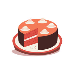 Homemade Red Velvet Cheesecake flat vector icon