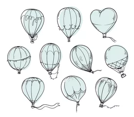 Afwasbaar Fotobehang Luchtballon Set van heteluchtballonnen, lijn vectorillustratie