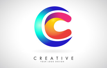Blue and Pink creative letter C Logo Design with Dots. Friendly Corporate Entertainment, Media, Technology, Digital Business vector design with drops.