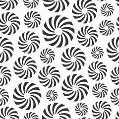 Fototapeta na wymiar Abstract seamless pattern of repeating round ornaments isolated on white background. Background with circles, swirling shapes. Stylish texture. Vector monochrome illustration.