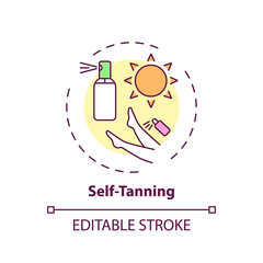 Self-tanning concept icon. Home beauty treatment idea thin line illustration. Suntan effect without sun. Sunless, fake tanning products. Vector isolated outline RGB color drawing. Editable stroke