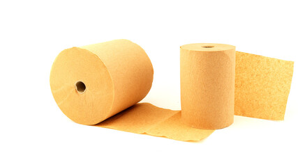 Two rolls of toilet paper unwrapped isolated on a white background.