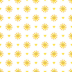 Seamless spring and summer pattern with yellow sun and hearts