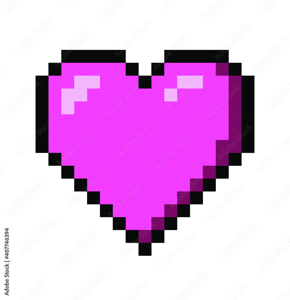 Poster pixel art heart icon isolated on white background. vector 8-bit retro style illustration.