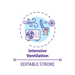 Intensive ventilation concept icon. Air cleaning idea thin line illustration. Post-covid safety. Eliminating virus transmission risk. Vector isolated outline RGB color drawing. Editable stroke