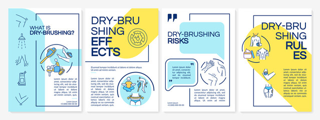 Dry brushing instructions brochure template. Flyer, booklet, leaflet print, cover design with linear icons. Dry-bushing rules. Vector layouts for magazines, annual reports, advertising posters