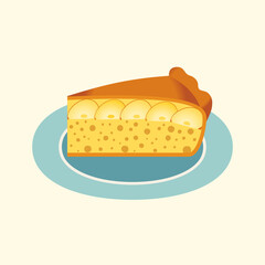 Homemade Apple Pie Slice on plate flat vector icon