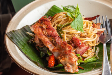 fusion food, Spicy Spaghetti bacon