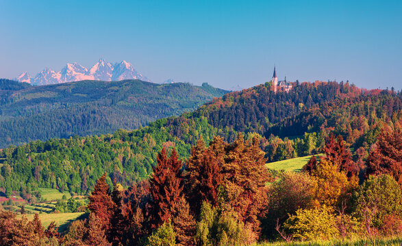 Basilica of the Visitation of the Blessed Virgin Mary in Levoca and Hifh Tatras national park,Slovakia, Europe