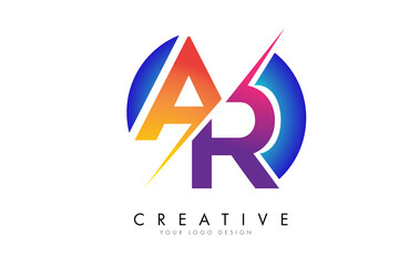 Colorful AR A R Letter Logo Design with a Creative Cut and Gradient Blue Rounded Background.