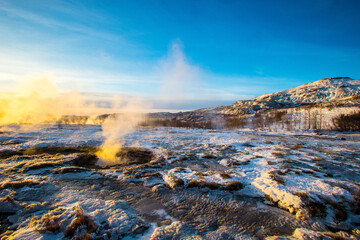 Hot Springs At the Geyser Strokkur in Haukadalur, Golden Circle, Iceland, Europe
