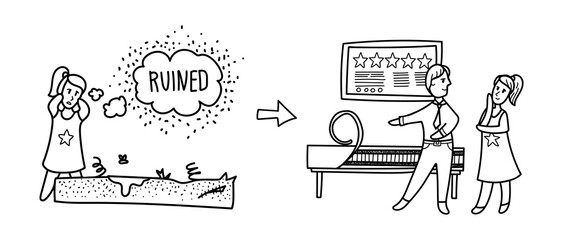 Hand drawn vector illustration of a girl and a salesman. Cute doodle of a woman bying new mattress isolated on white background.