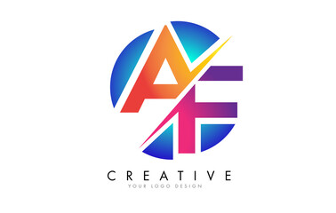 Colorful AF A F Letter Logo Design with a Creative Cut and Gradient Blue Rounded Background.
