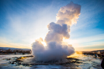 At the Geyser Strokkur in Haukadalur, Golden Circle, Iceland, Europe