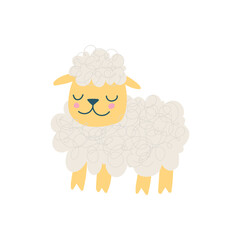 Cute sheep in cartoon style. Flat isolated vector on white