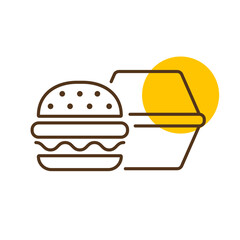 Burger with closed cardboard box vector icon