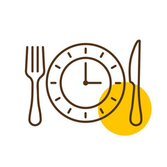 Plate with knife and fork with an icon of clock
