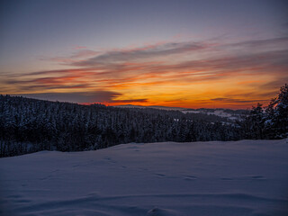Kolorowy zachód słońca, małopolska