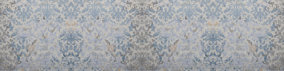 Old gray blue white rusty vintage shabby damask patchwork tiles stone concrete cement wall texture...