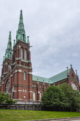 St. John's Church (Johanneksenkirkko, 1891) in Helsinki - a Lutheran church in Gothic Revival style. It is largest stone church in Finland by seating capacity. Helsinki, Finland.