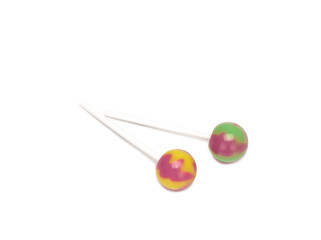lollipop, two colorful lollipops isolated on white background