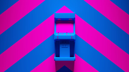 Blue Arcade Machine with Pink an Blue Chevron Background 3d illustration render   © paul