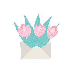 Bouquet of spring flowers in the envelope. Vector greeting card.